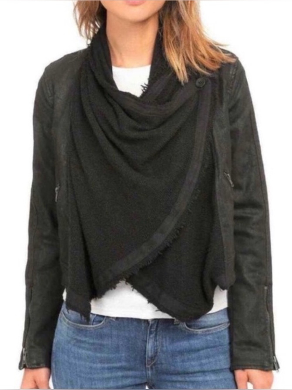 Free People Moto Cardi Denim Jacket Black Size 2